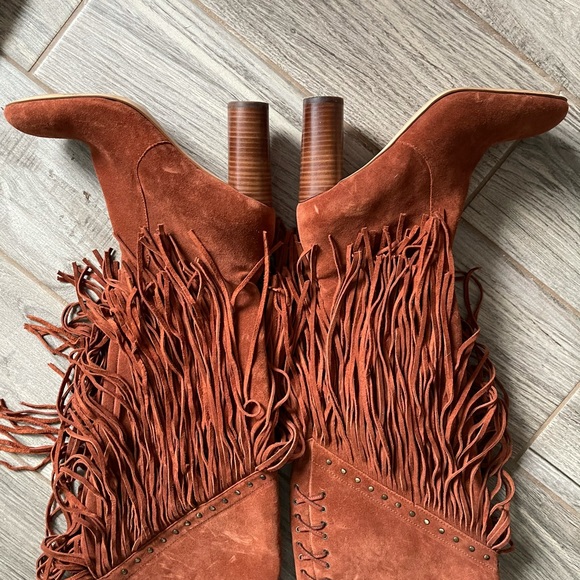 Suede Leather Fringe Boots 8.5 - Picture 2 of 5